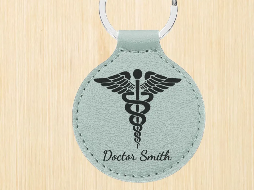 Personalized medical symbol doctor name keychain leather gift
