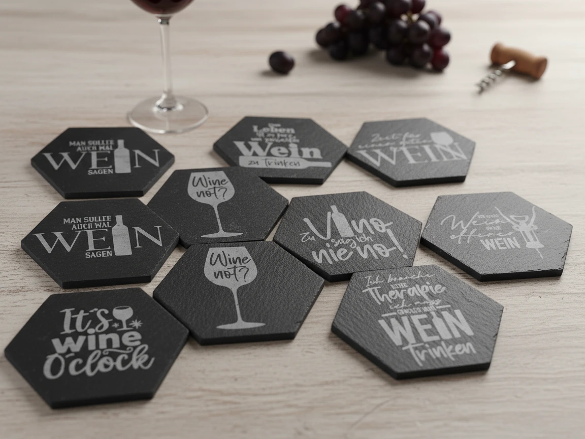 Black Hexagon Wine Coasters gift design