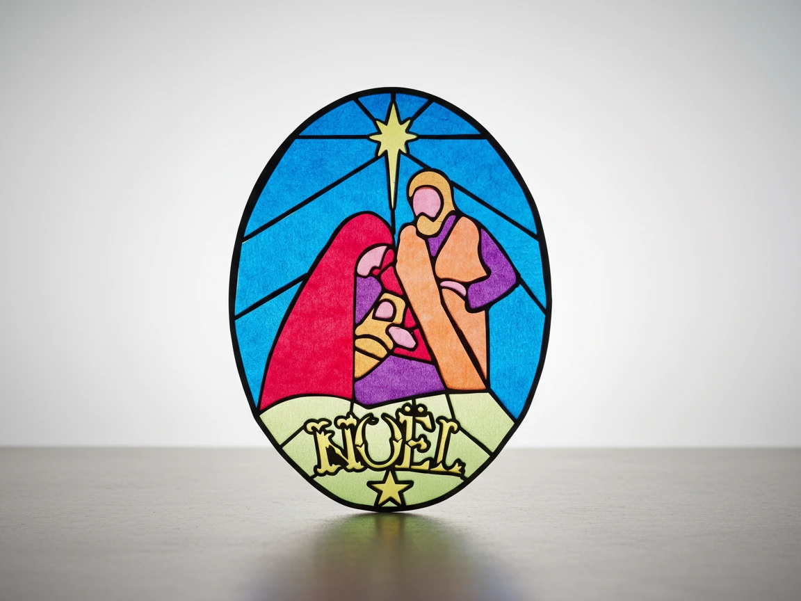 Stained Glass Nativity Scene Ornament laser cut design