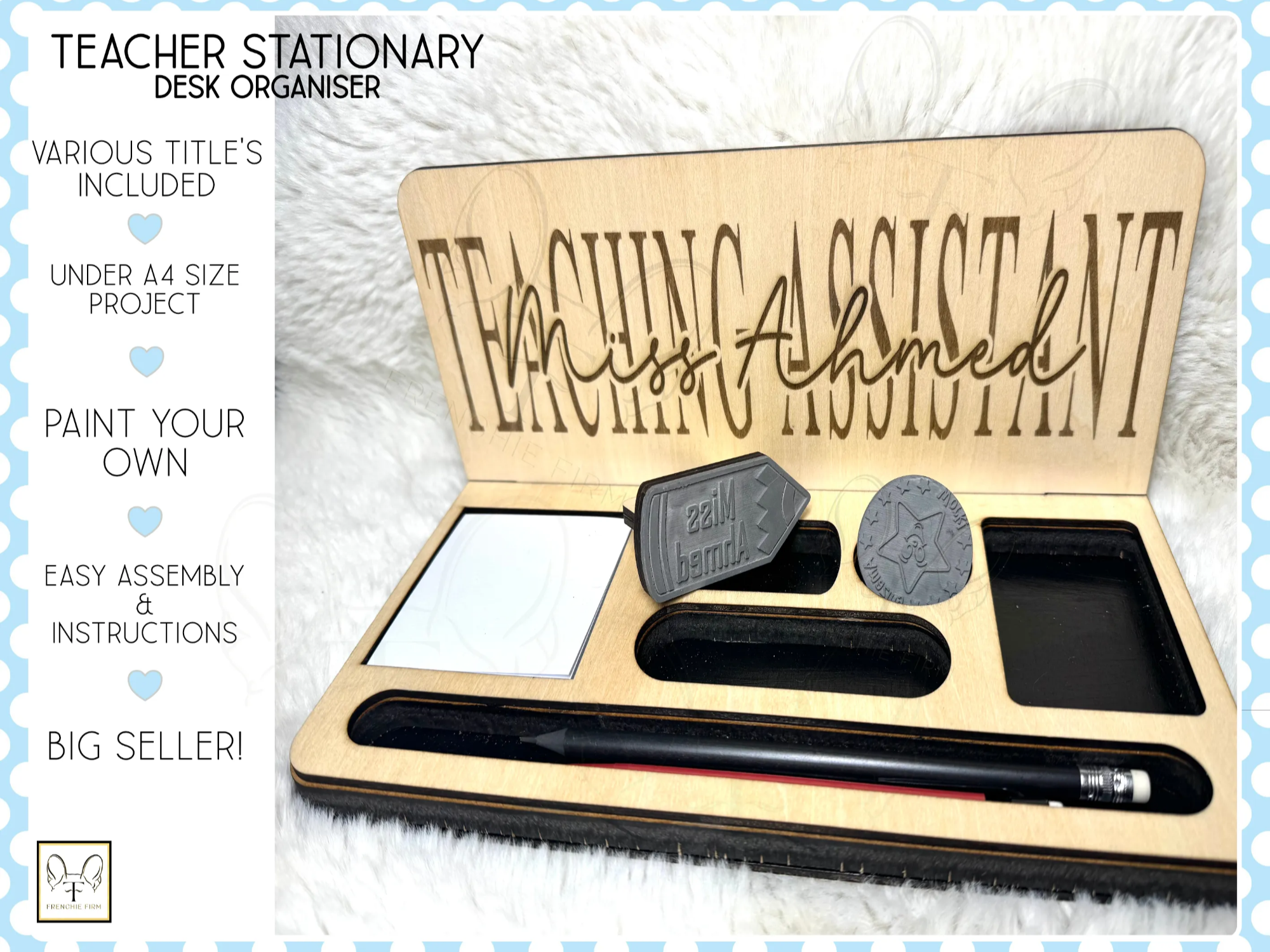 Teacher Stationery Desk Organizer, Engraved on Both Sides teacher gift design