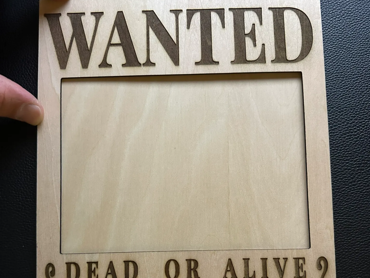 Wood picture frame styled as Luffy wanted poster with photo cutout gift idea