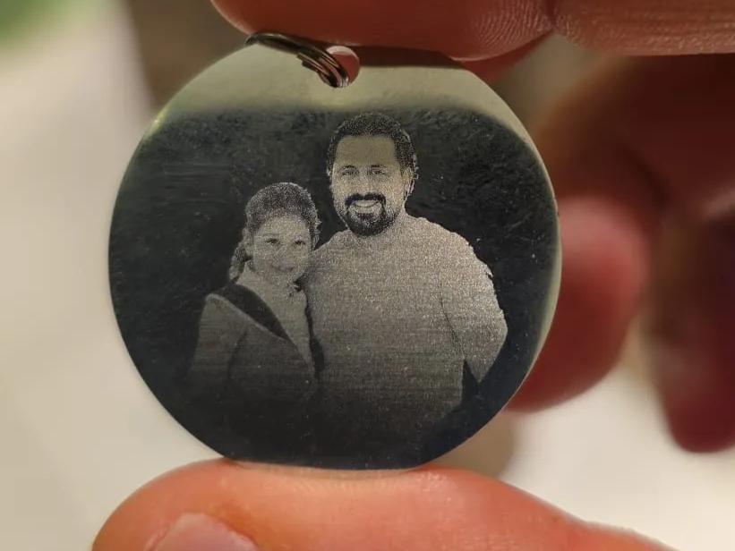 Circular Metal Pendant with Father-and-Son Portrait father's day gift design