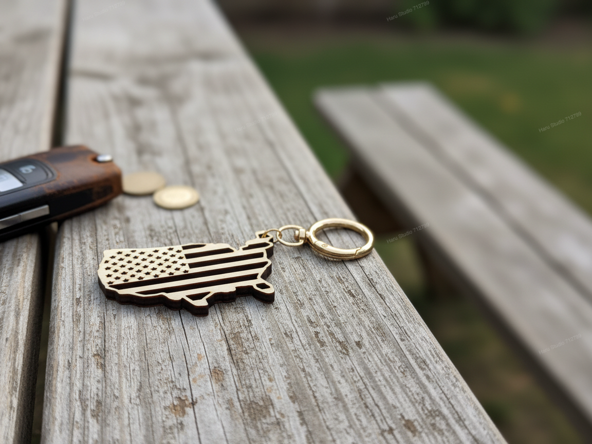 United States Map Keychain with American Flag Pattern — free patriotic laser/print project file on Atomm