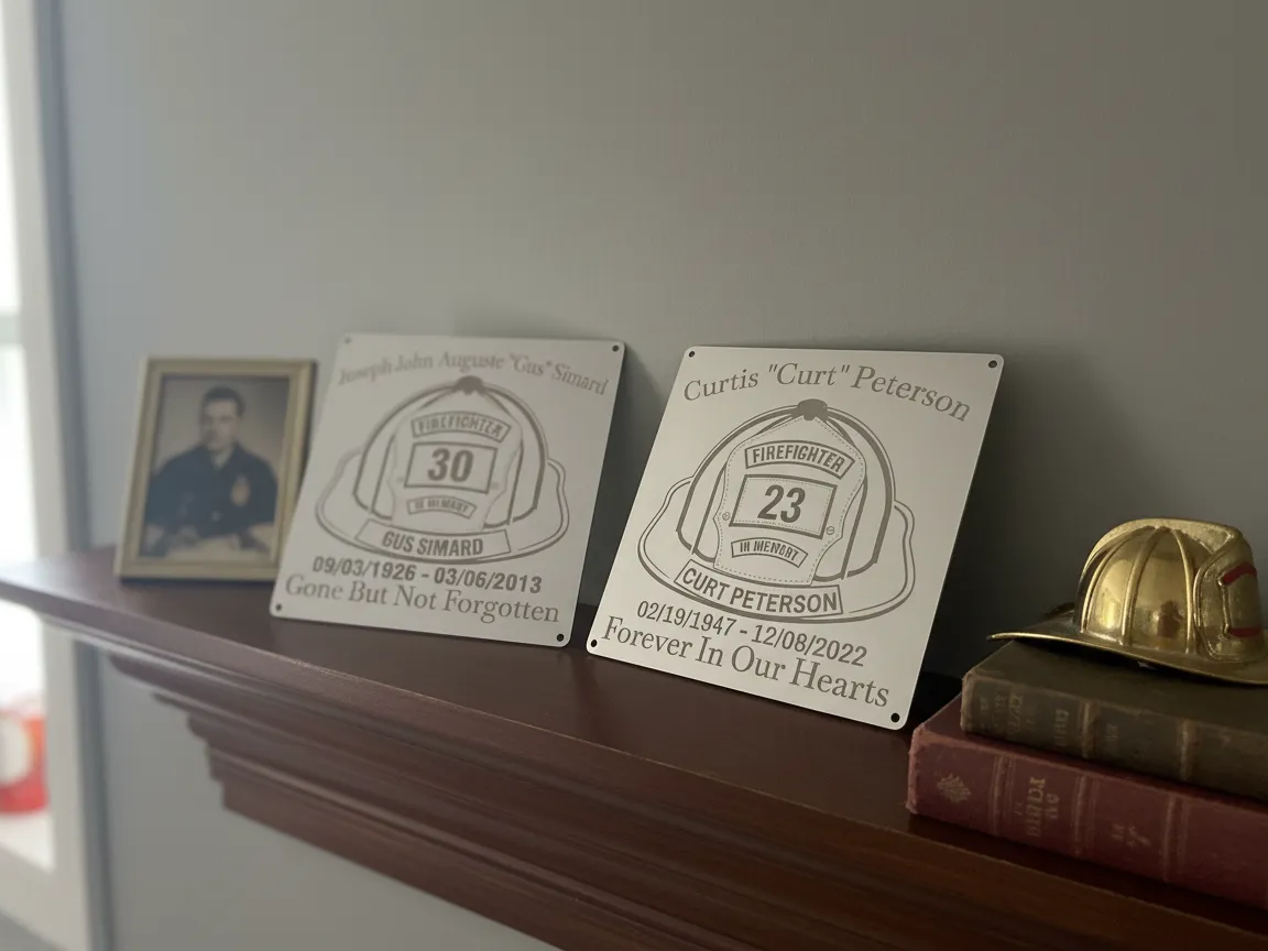 Firefighter Memorial Plaque with Helmet Motif memorial sympathy gift design