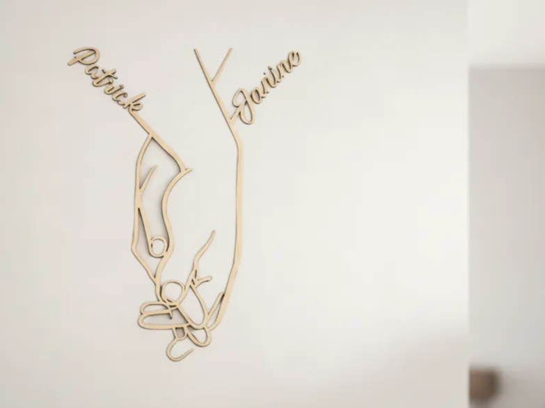 Arte da parete personalizzata mani intrecciate, idea di silhouette di coppia tagliata al laser