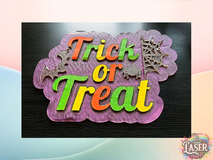 Panneau Halloween Trick or Treat en carton, décoration d'Halloween pour extérieur découpée au laser