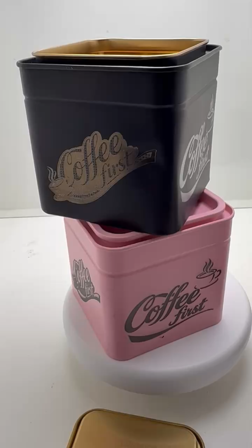 [Laser cut and engrave] Laser Engraved Coffee Storage Tin Canisters in Pink and Brown