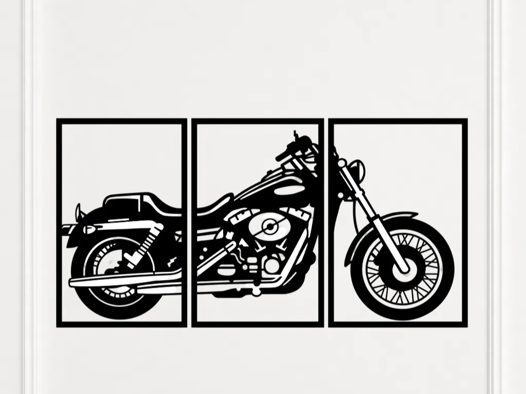Motorcycle triptych biker garage wall art gift for grandpa idea