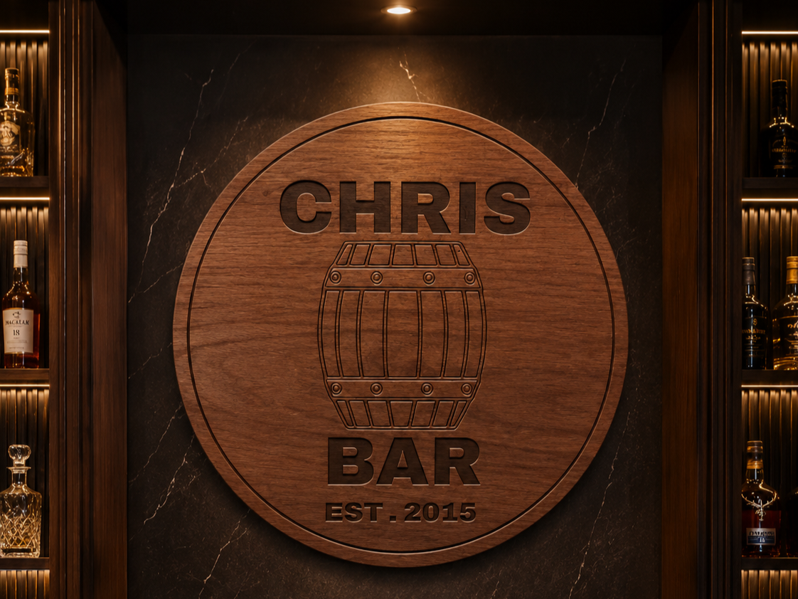 Bar Personalized Round Wooden Wall Sign personalized gift for him idea