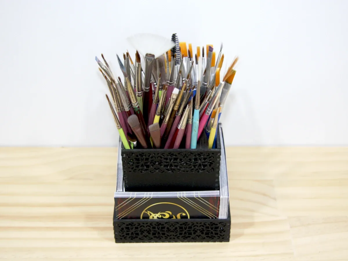 Pen and Business Card Holder with Organic Border laser cut business card holder idea