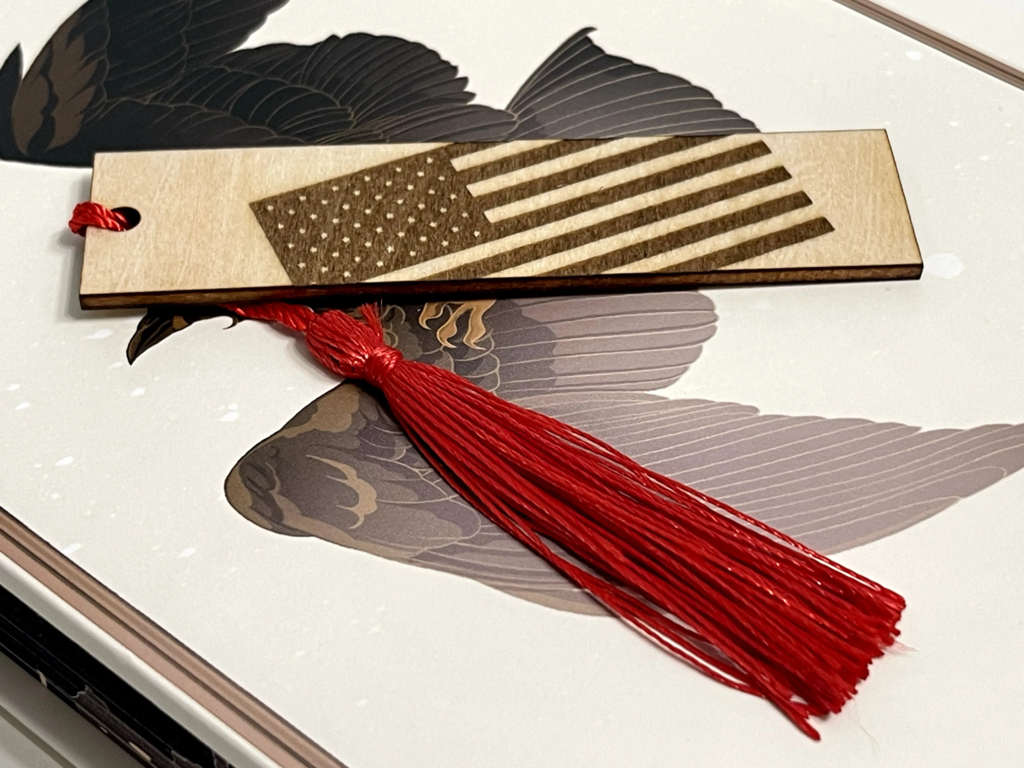 Wooden bookmark with the USA American flag design — free patriotic laser/print project file on Atomm