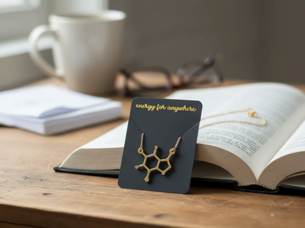 Laser Cut Caffeine Molecule Necklace gift design