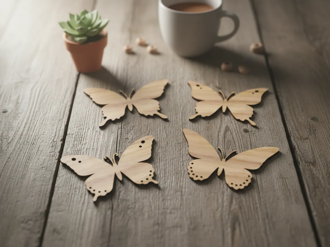 Set of four wooden coasters with butterfly designs