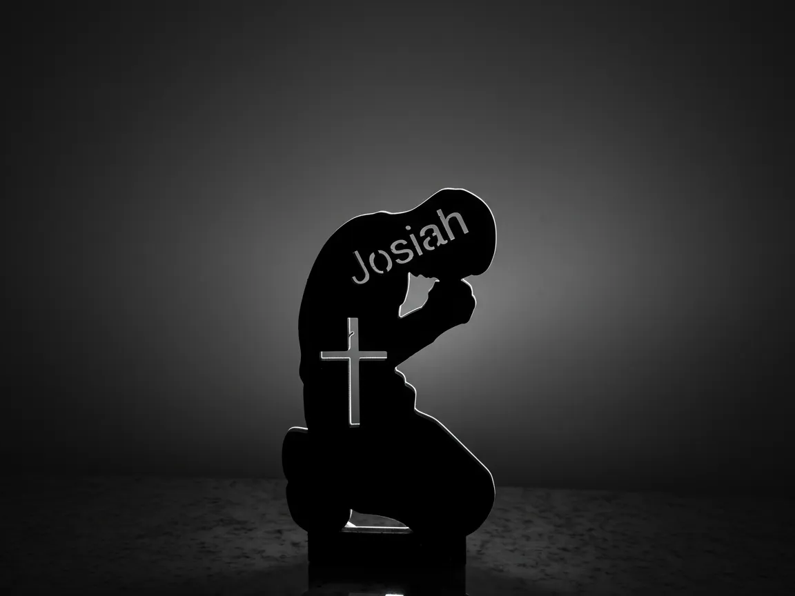 Personalized praying figure with cross silhouette