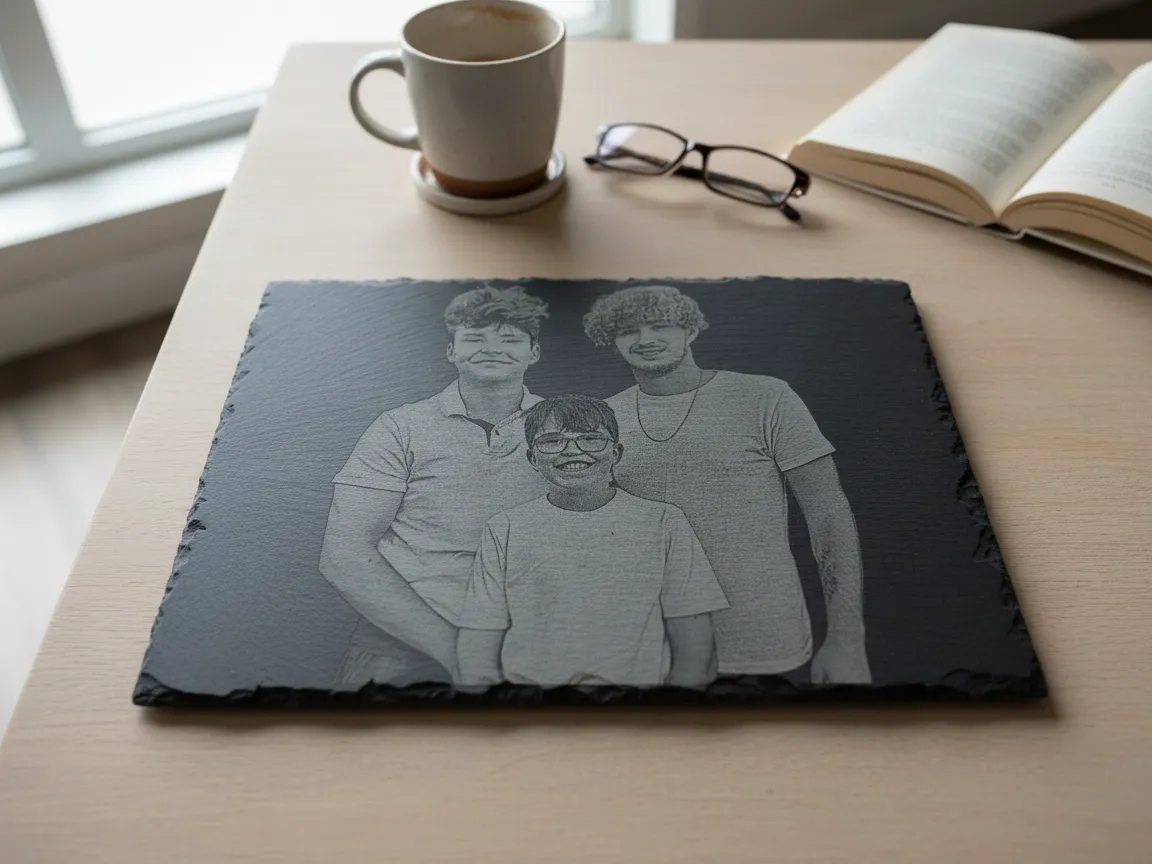 Laser Engraved Family Photo on Black Slate Plaque