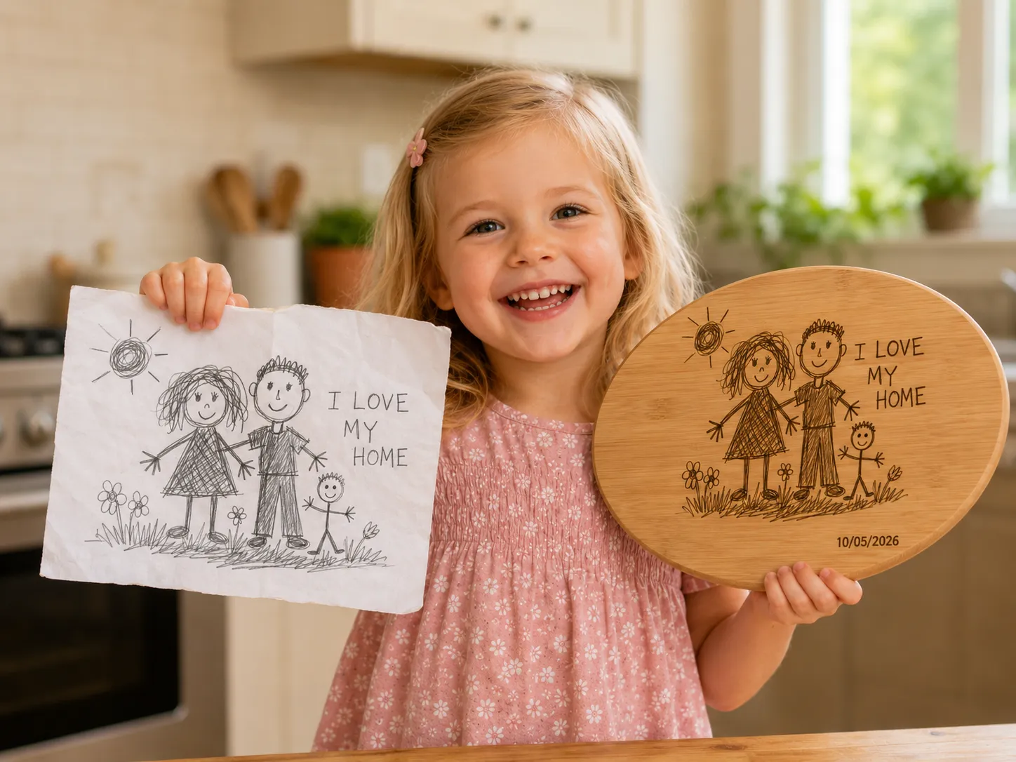 Cutting Board Engraved with a Family Portrait gift design