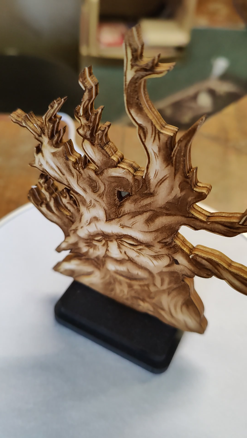[Laser cut and engrave] Ent tree spirit tabletop sculpture with wooden face detail