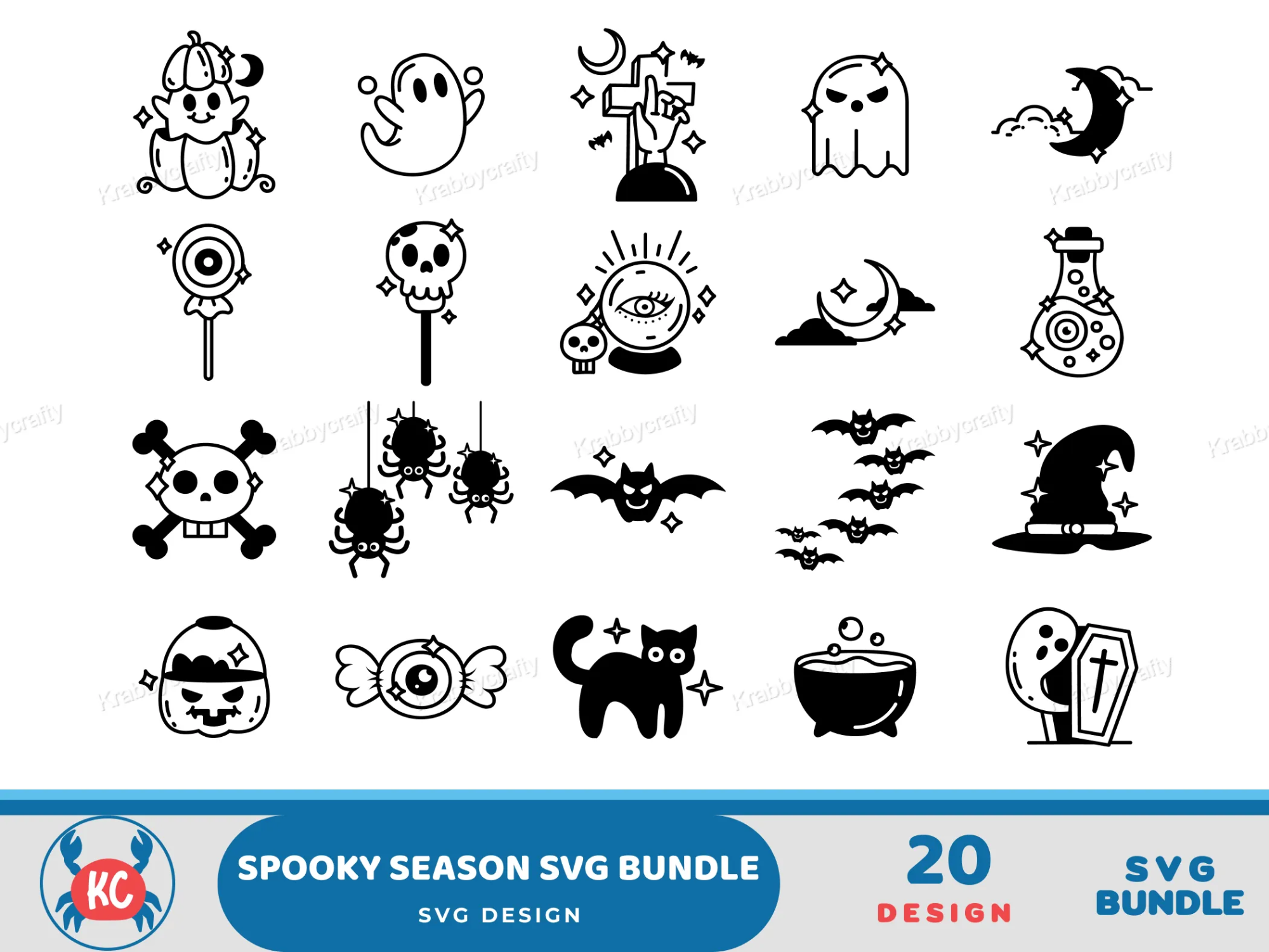 Bundle SVG di Halloween stagione spettrale – 20 design carini & spaventosi - idea di decorazione per la festa di Halloween