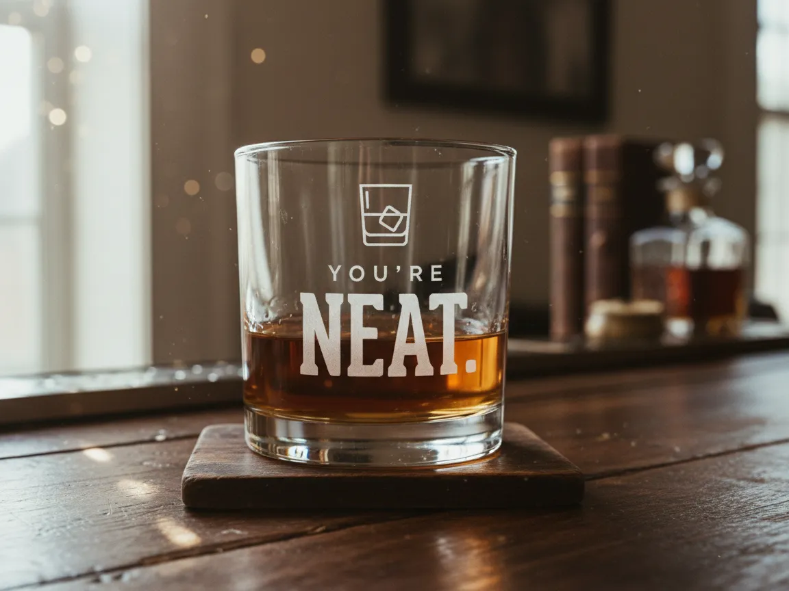 Whiskey glass Youre Neat pun with ice cube icon gift for grandpa idea