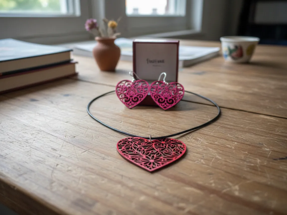 Laser Cut Valentine's Earrings and Necklace valentines day gift for her design