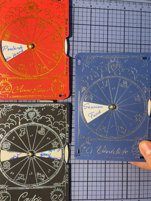 [Blade cut,Foil transfer,Pen drawing] Laser Engraved Red Zodiac Wheel Card with Gold Detailing