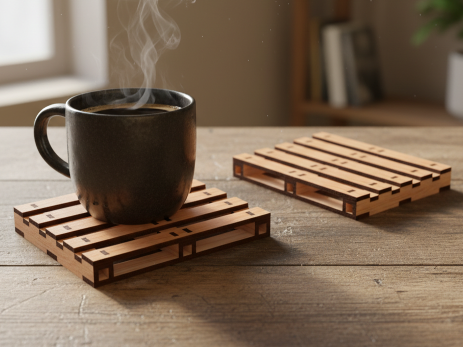 Miniature euro pallet style mug coaster made from wooden planks