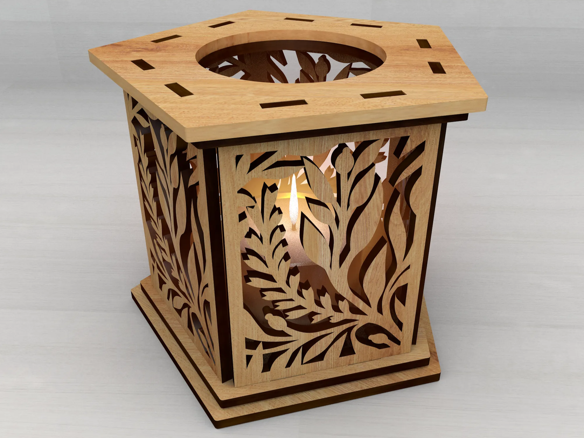 Leaf Branch Candle Holder Lantern shadow box design
