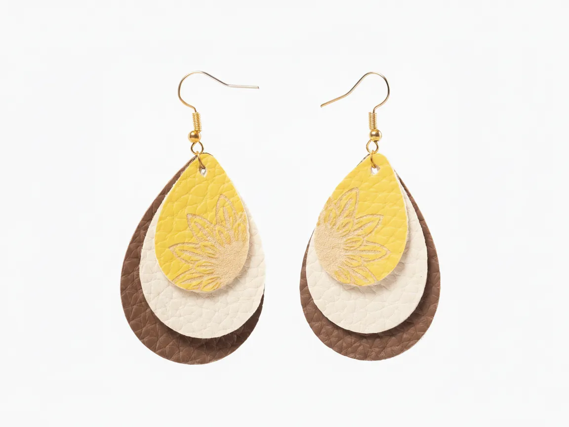 Layered Leather Sunflower Earrings gift for her design