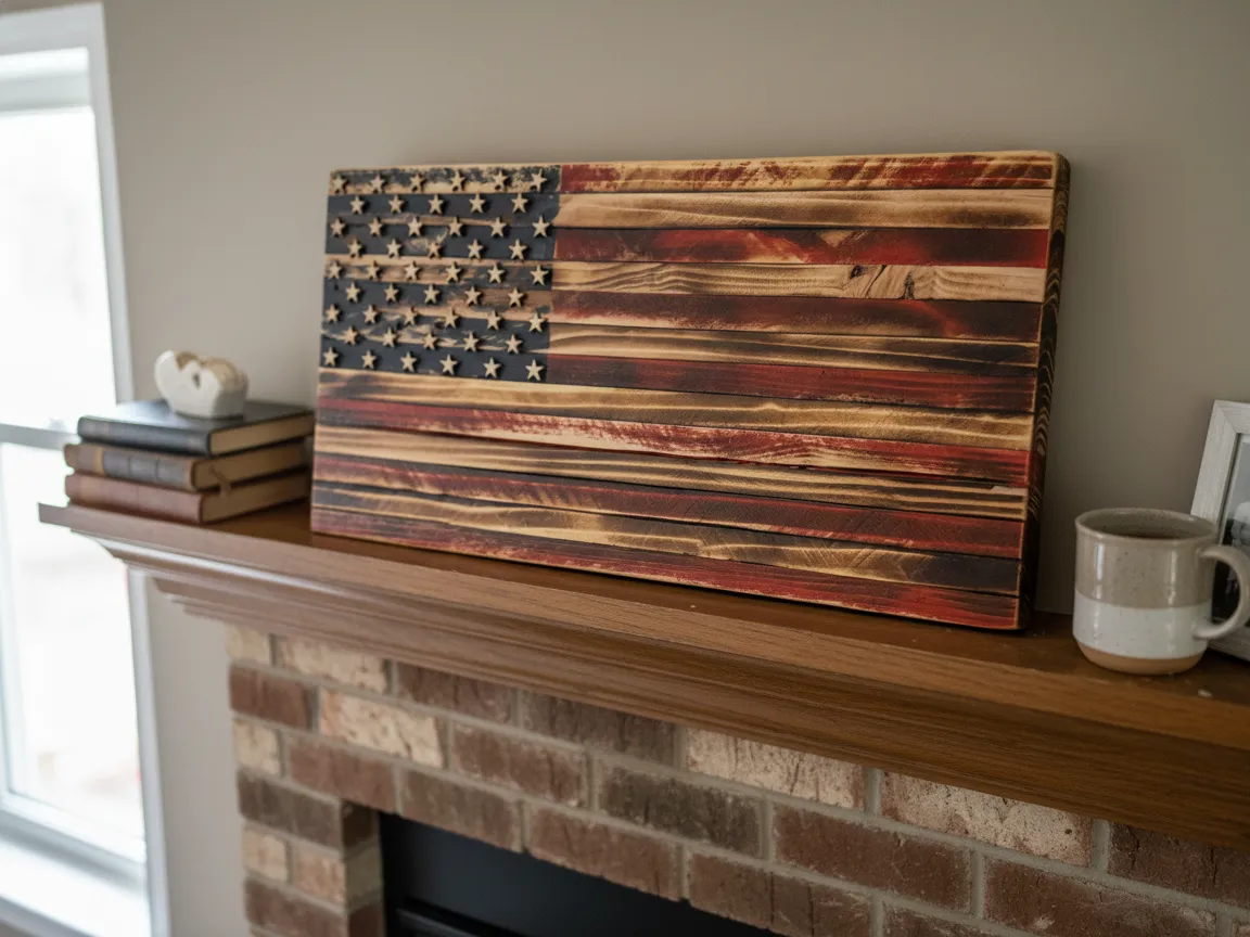 Rustic American Flag Wall Art with Burnt Wood Finish — free American flag wall art project file on Atomm