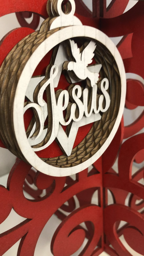 [Laser cut and engrave] Laser Cut Wooden Jesus Christmas Ornaments with Dove and Star