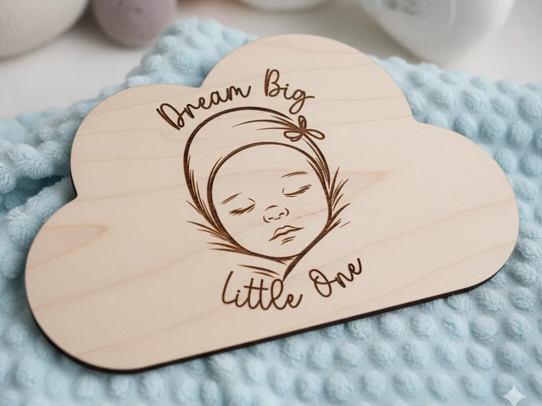 「Dream Big, Little One」ウッデンウォールアートの赤ちゃん向けギフトデザイン