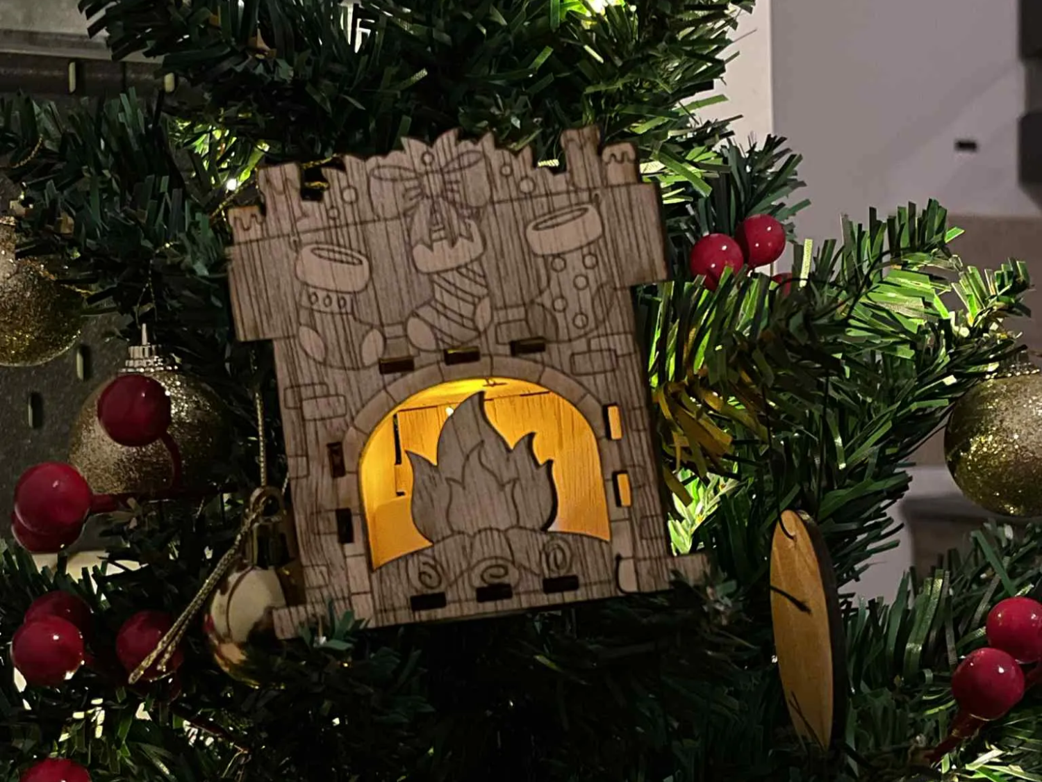 Fireplace LED Ornament light up Christmas tree ornament idea