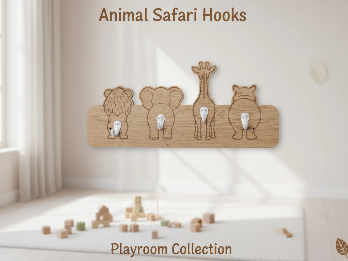 Laser Cut Wooden Animal Safari Hooks Wall Rack for Kids Playroom - Free ...