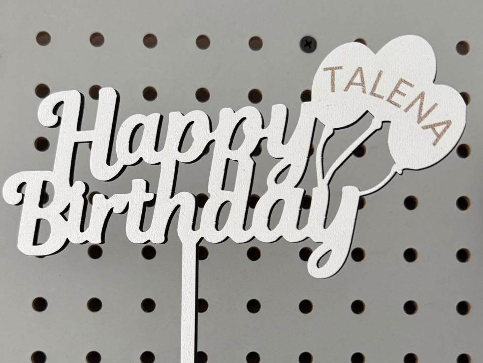 ชั้นตั้งโต๊ะ Happy Birthday พร้อมลายลูกโป่งและช่องใส่ชื่อ