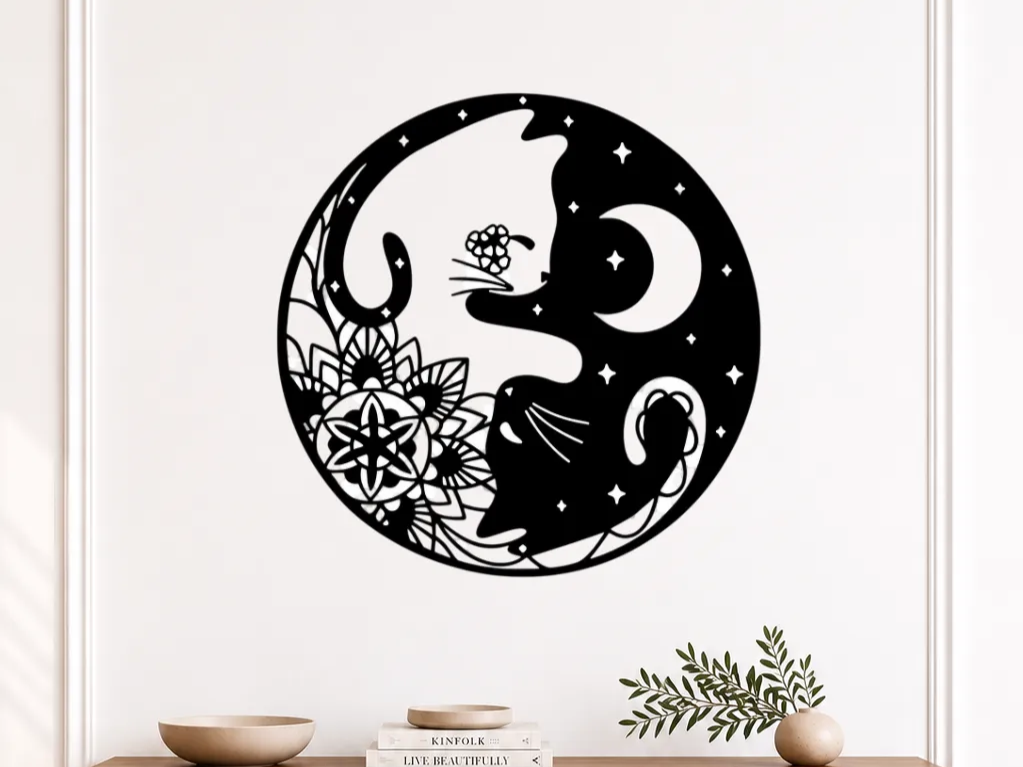 陰陽貓曼陀羅月亮牆飾