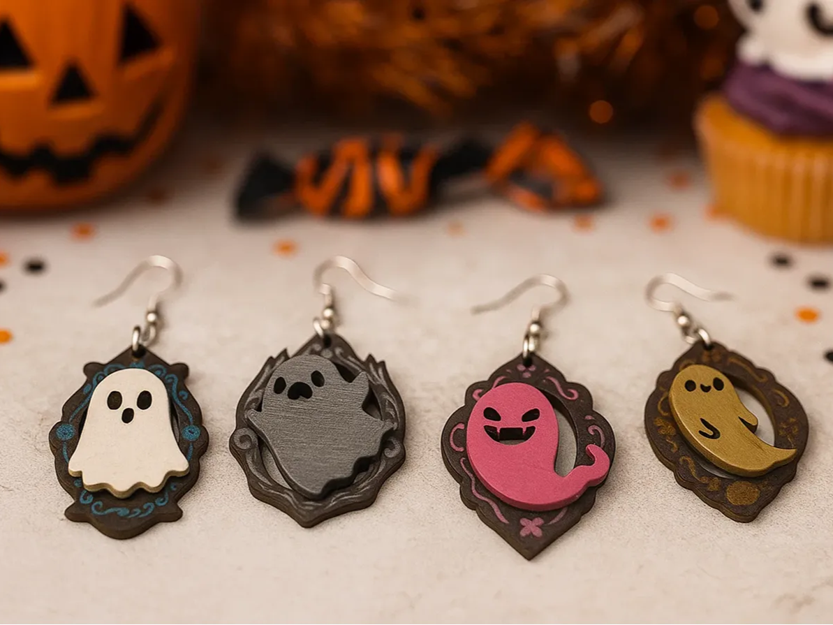 Halloween Ghost Dangle Earrings Template - Engrave & Cut (SVG/XCS)