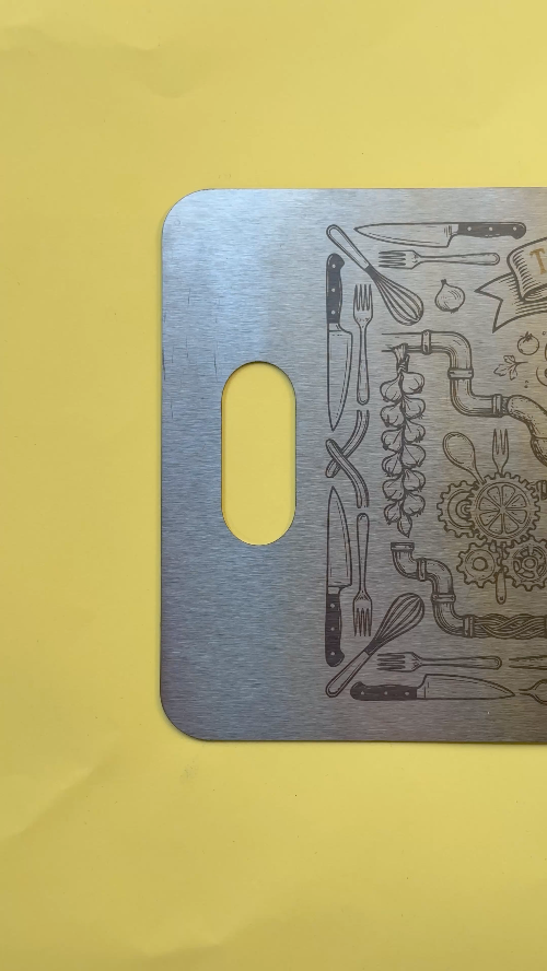 [Laser cut and engrave] Laser Engraved Kitchen Stainless Steel Cutting Board The Culinary Chronicle Design