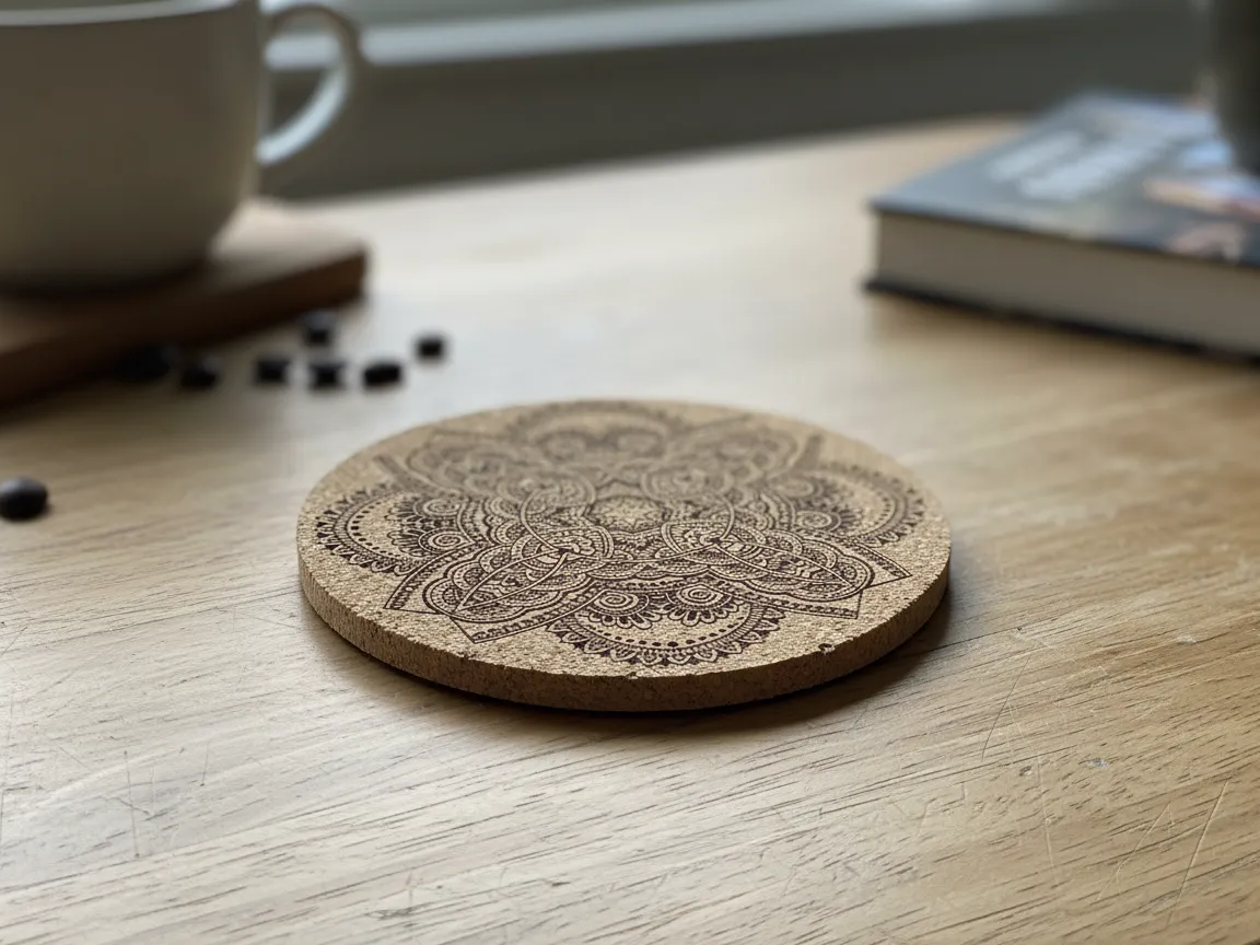 Laser Engraved Cork Mandala Coaster for Drinks mandala craft idea