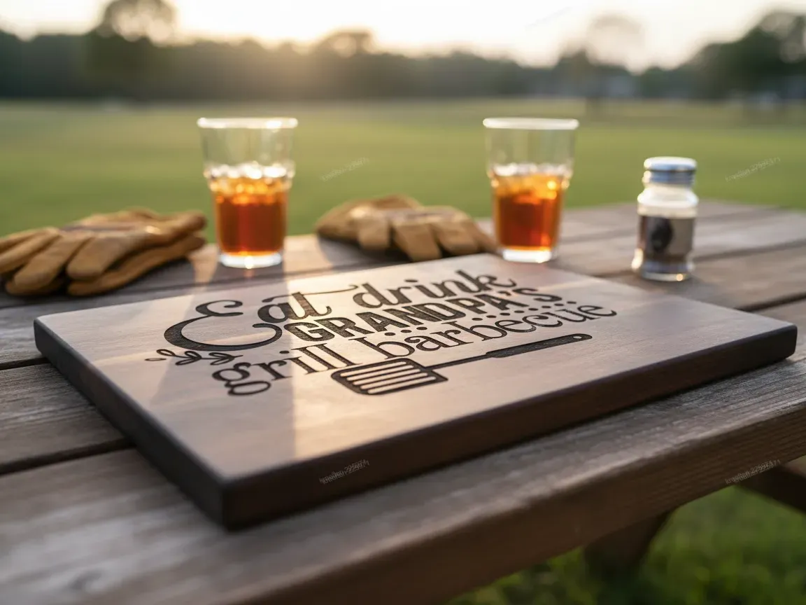 Laser graviertes Holz-Schneidebrett Eat Drink Grandpa Grill Barbecue