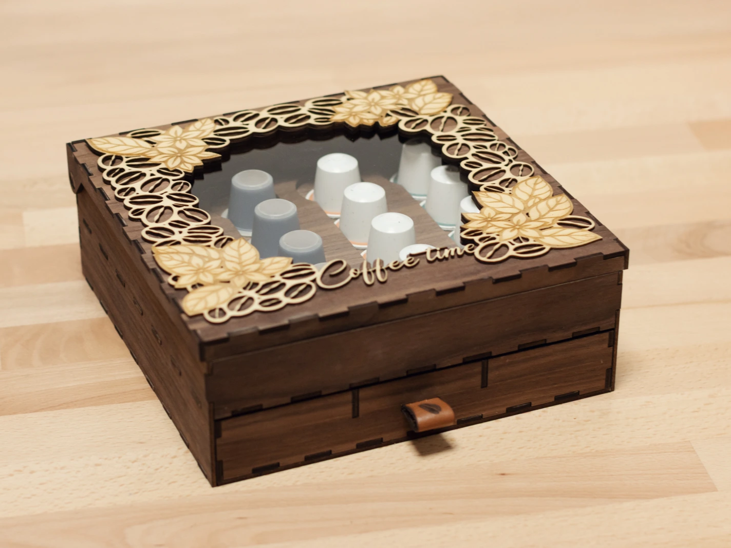 Wooden Coffee Capsule Storage Box with Drawer gift design