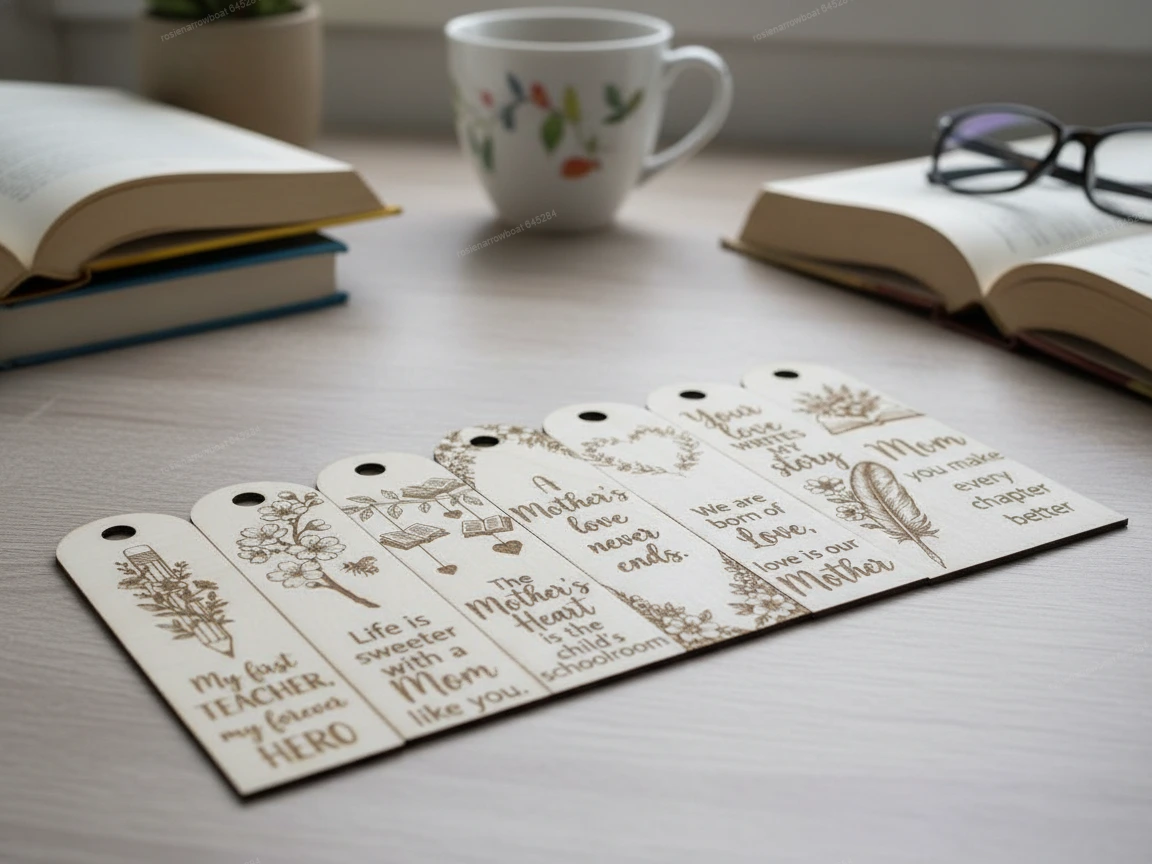 Set of Mother's Day Themed Wooden Bookmarks with Floral Illustrations mother's day gift design