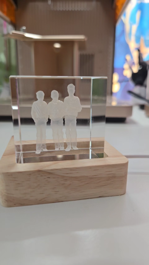 [Laser cut and engrave] Illuminated 3D Crystal Block with my three Sons
