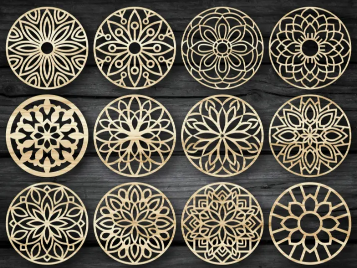 Confezione da 12 design intricati di sottobicchieri - sottobicchiere tagliato e inciso al laser