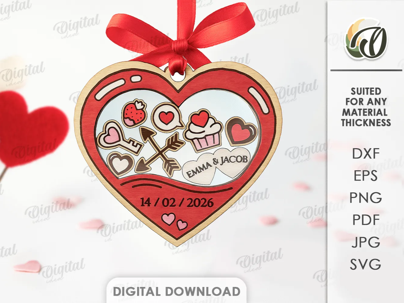 3D Valentine's Day shaker ornament filled with tiny hearts