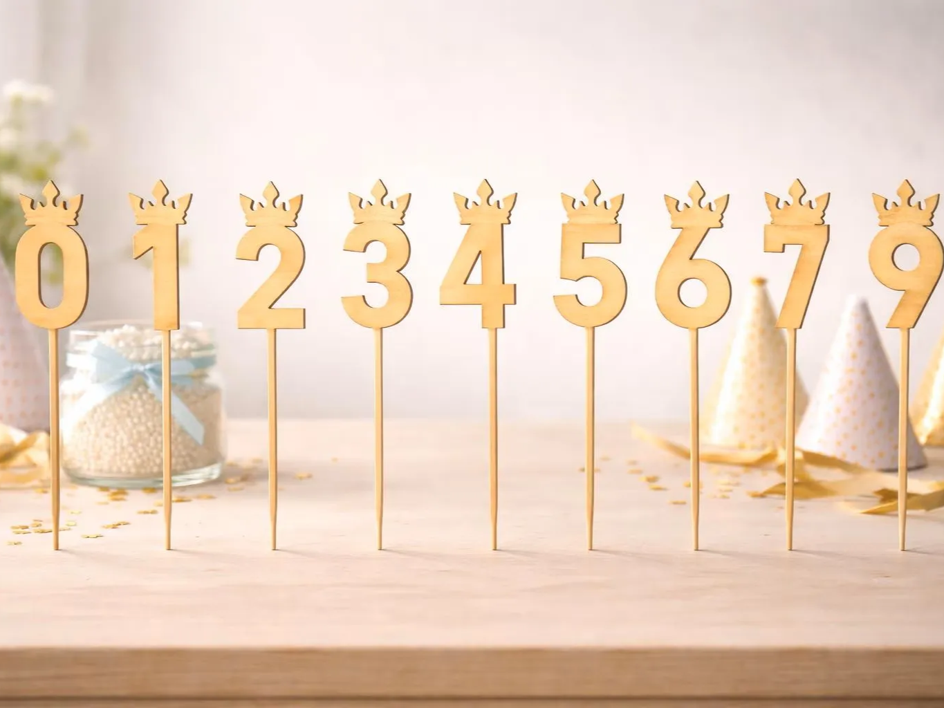 Topper SVG numerico a corona per torta - Numeri in legno tagliati al laser