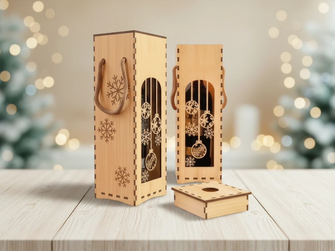 Wine Bottle Gift Box with Snowflake Design gift box design