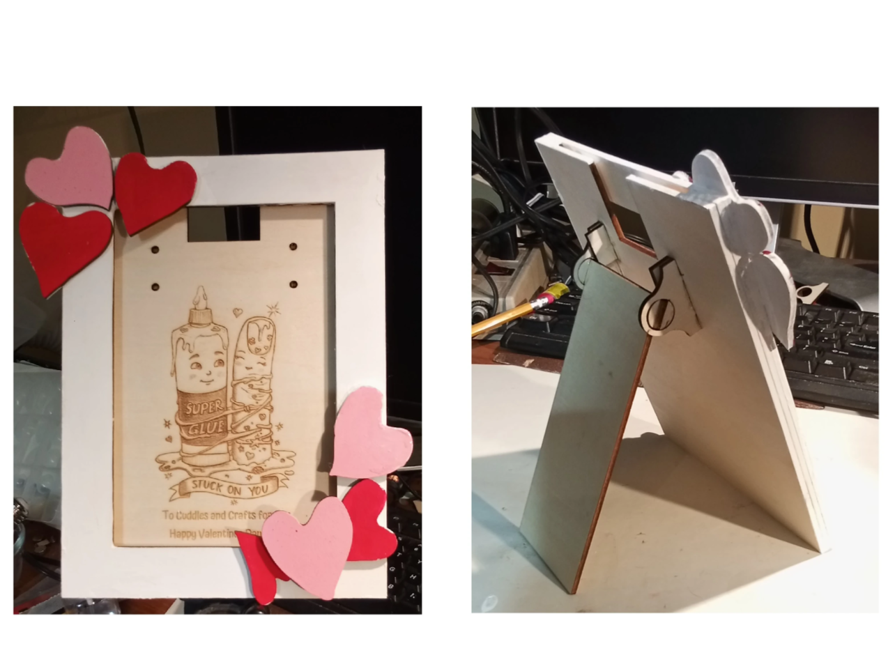 Valentine's Wooden Frame with Engraved Illustration photo frame design