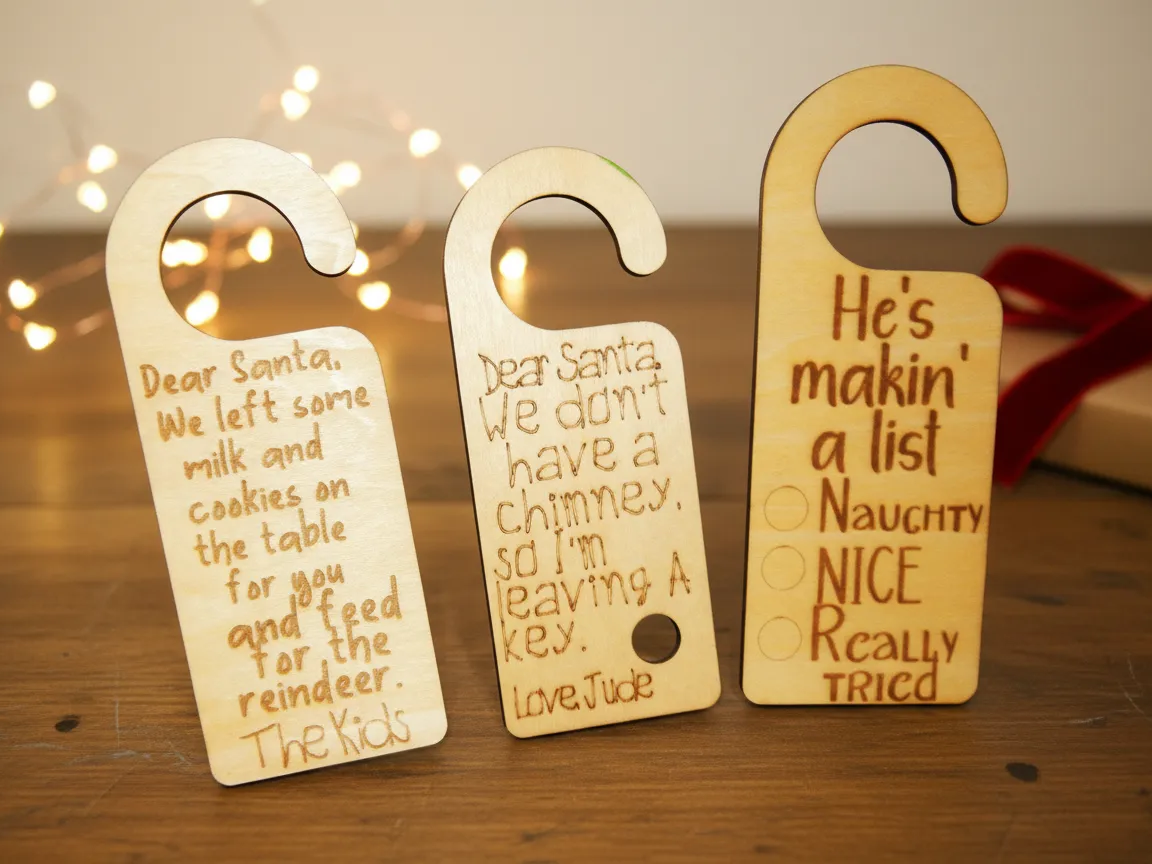 Holz Laser-cut Weihnachts Türanhänger mit Santa-Nachrichten für Kinder Weihnachts Türdekorationsidee