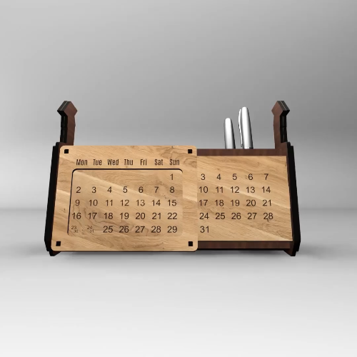 [Laser cut and engrave] Desk Organizer Laser Cut File for Wood/MDF with Perpetual Calendar and Pen Holder SVG
