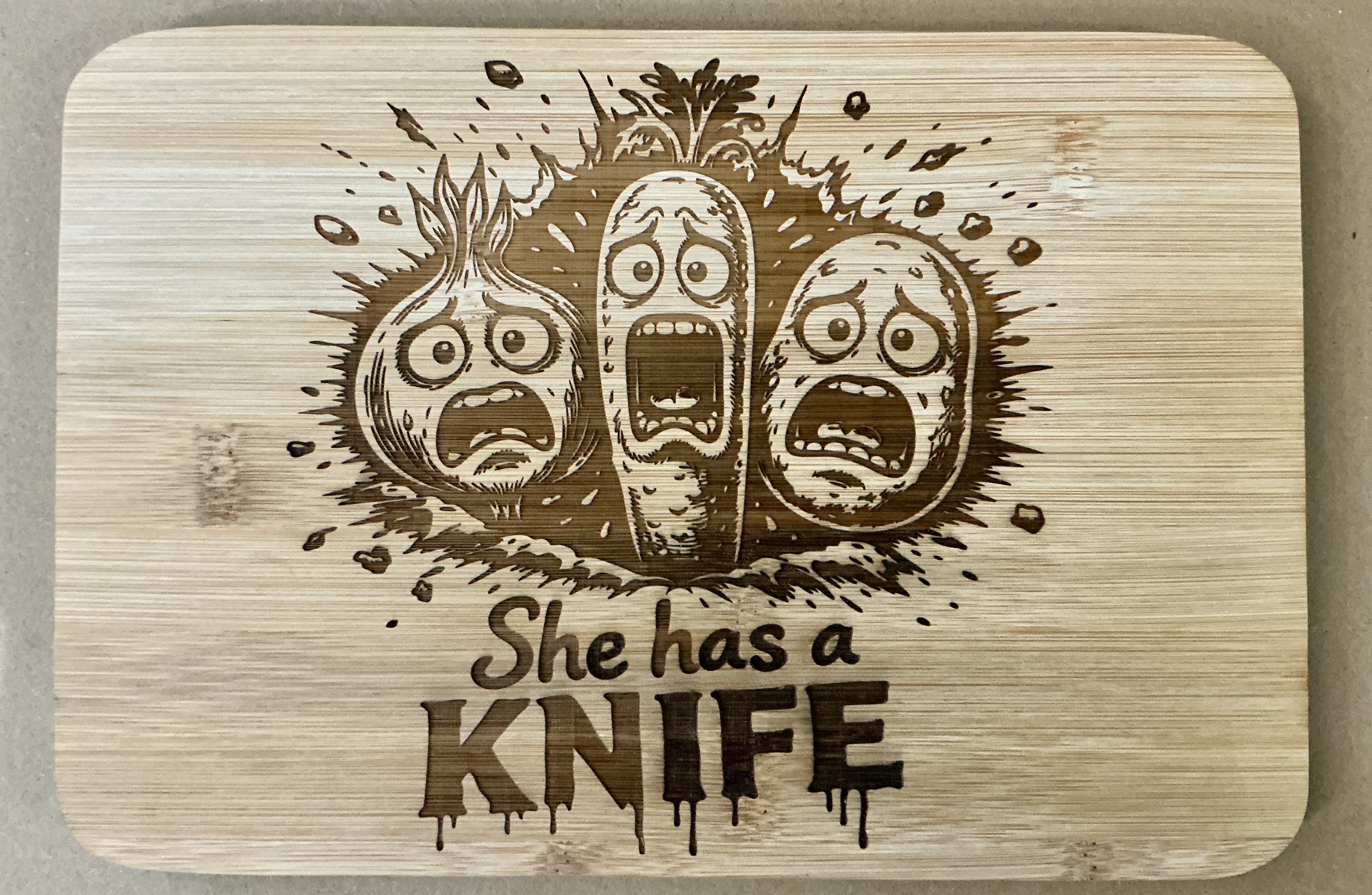 Bamboo Cutting Board with Funny Vegetable Design birthday gift for mom idea